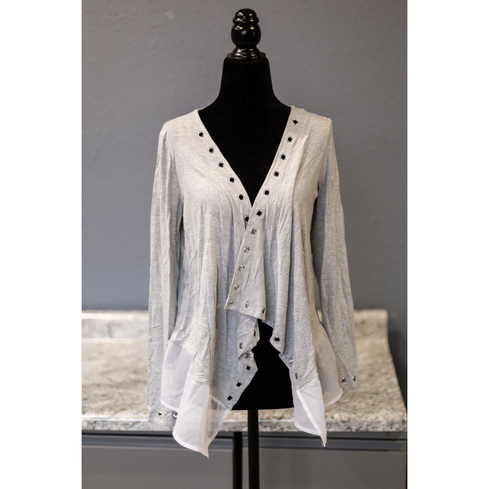 Design History Gray and White Cardigan Top, Size S
